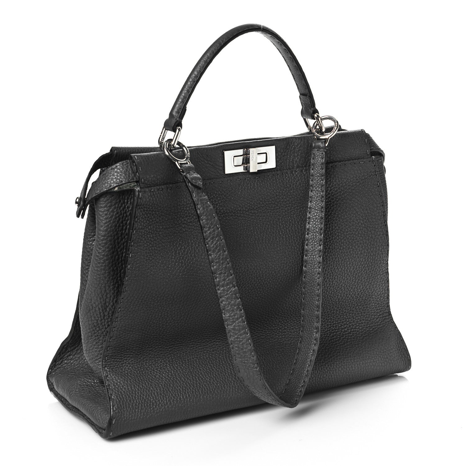 Fendi Cuoio Romano Selleria Bi-Color Large Peekaboo Iconic Satchel Asfalto Latte 3 of 10