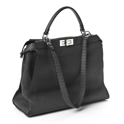 Fendi Cuoio Romano Selleria Bi-Color Large Peekaboo Iconic Satchel Asfalto Latte 3 of 10