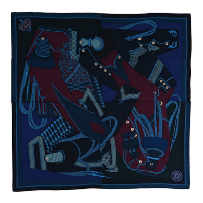 Hermes Cashmere Silk Zouaves Et Dragons Shawl 140 Marine Bordeaux Cobalt 1 of 5
