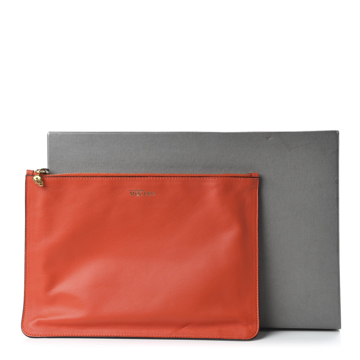 Calfskin Skull Zip Pouch Orange