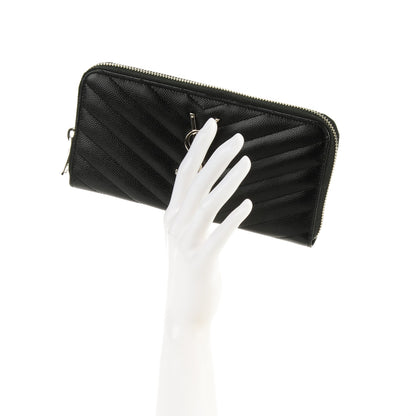 Saint Laurent Grain De Poudre Matelasse Chevron Monogram Zip Around Wallet Black 2 of 7