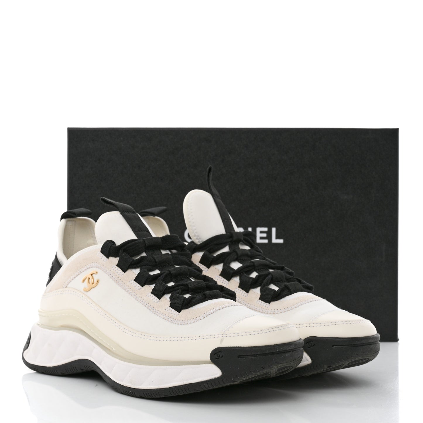 Velvet Calfskin Mixed Fibers CC Sneakers 39 Ivory Black
