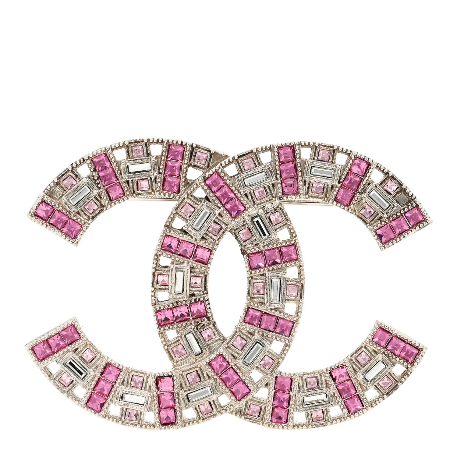 Chanel Baguette Crystal CC Brooch Silver Pink 1 of 3