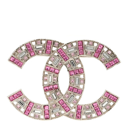 Chanel Baguette Crystal CC Brooch Silver Pink 1 of 3