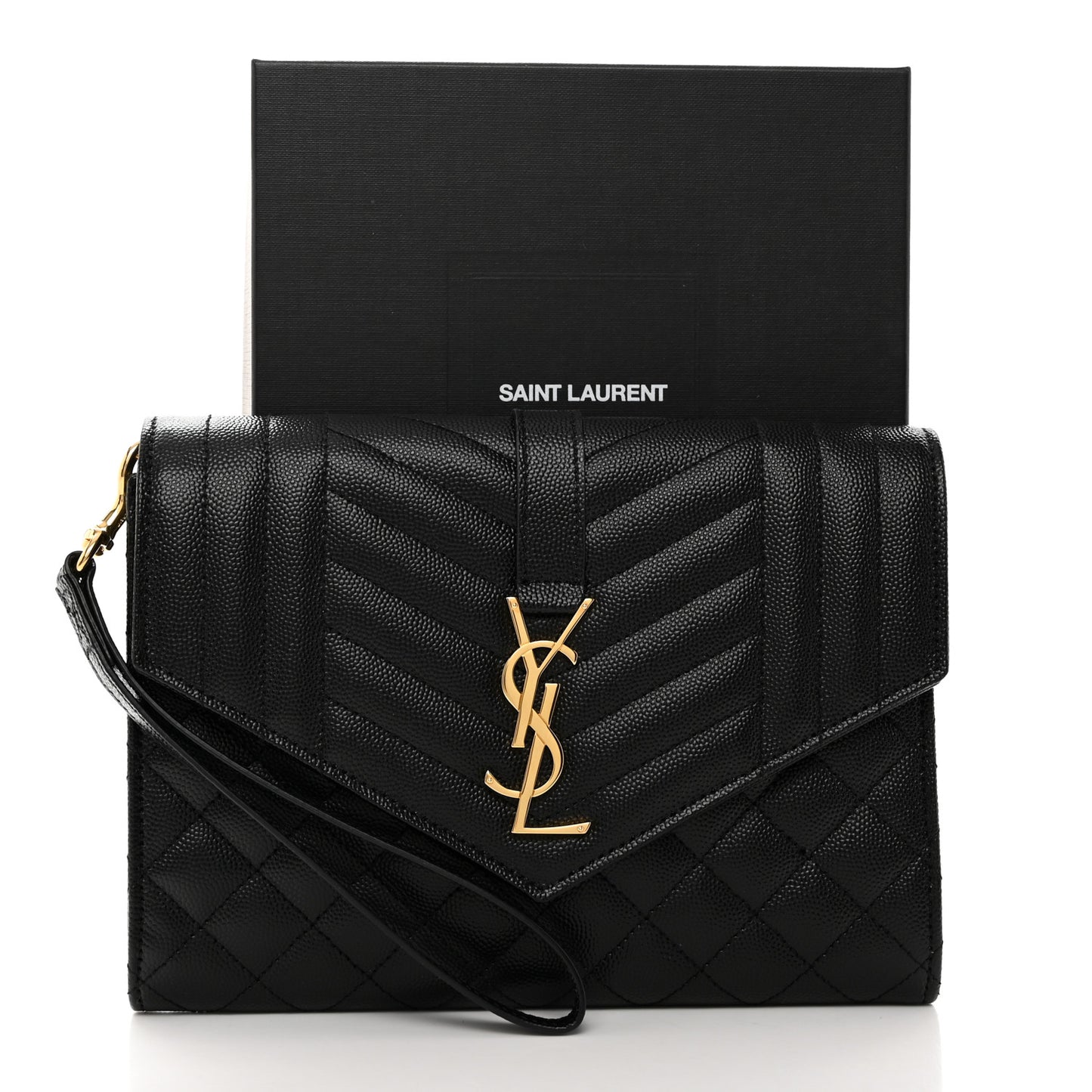 Grain De Poudre Textured Mixed Matelasse Triquilt Monogram Clutch Black