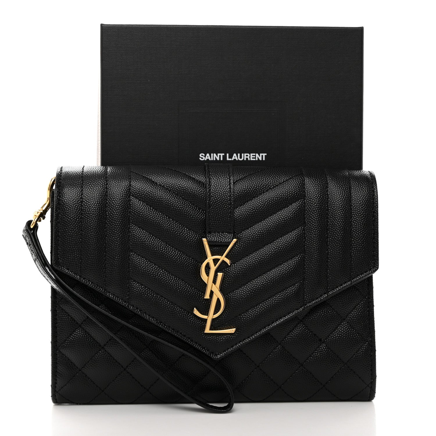 Saint Laurent Grain De Poudre Textured Mixed Matelasse Triquilt Monogram Clutch Black 9 of 9