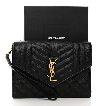 Saint Laurent Grain De Poudre Textured Mixed Matelasse Triquilt Monogram Clutch Black 9 of 9
