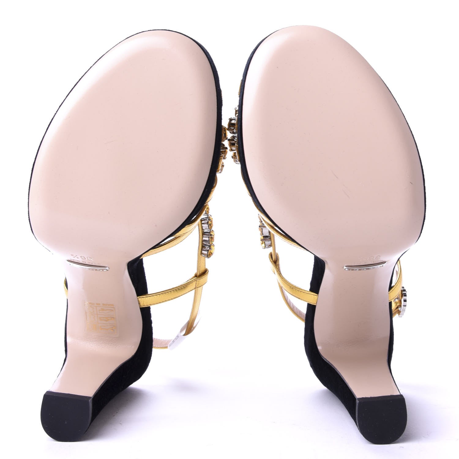 Gucci Velvet Nappa Crystal Zephyra Slingback Platform High Heel Sandals 36.5 Black Gold 5 of 9
