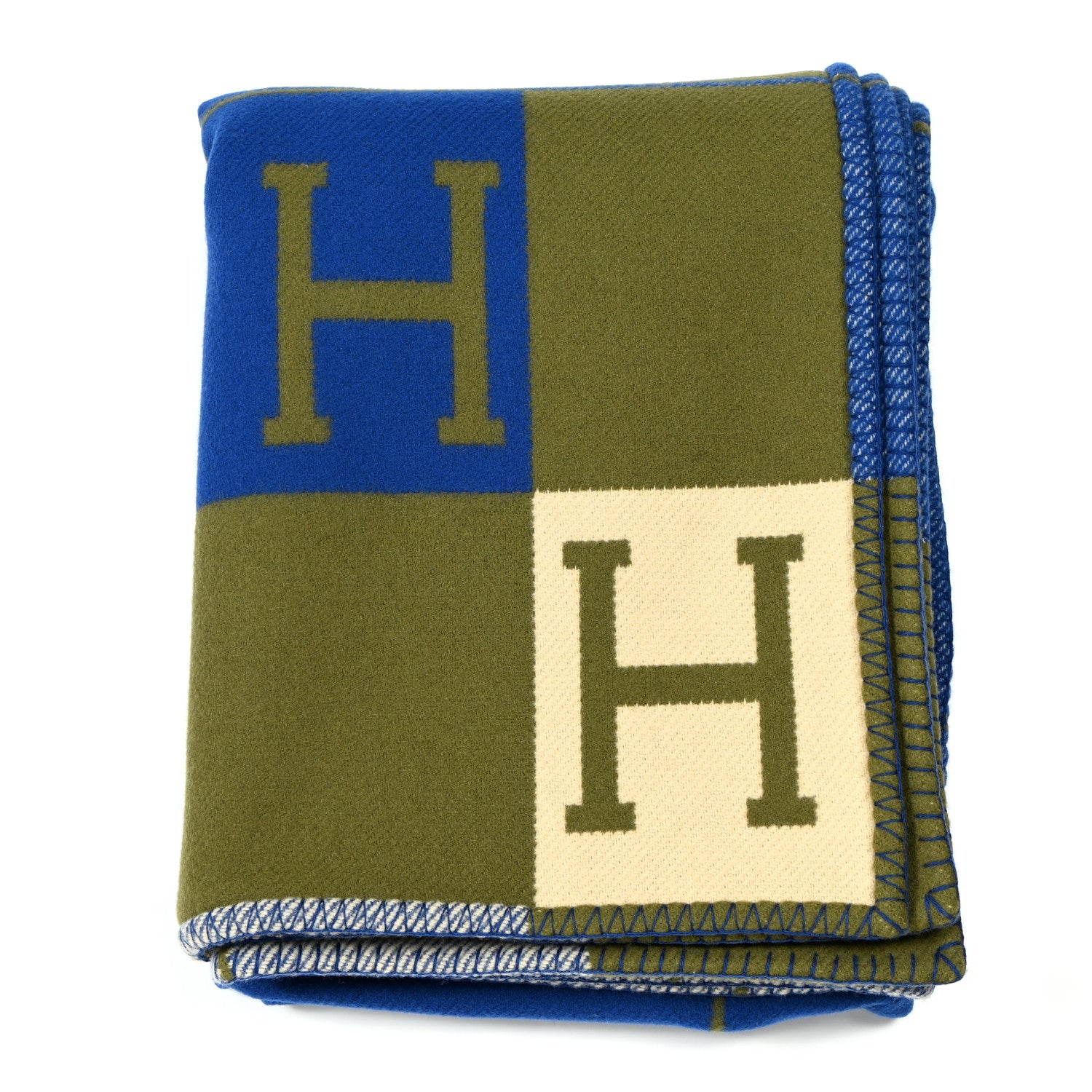 Hermes Wool Cashmere Avalon III Throw Blanket Marine Kaki 1 of 3