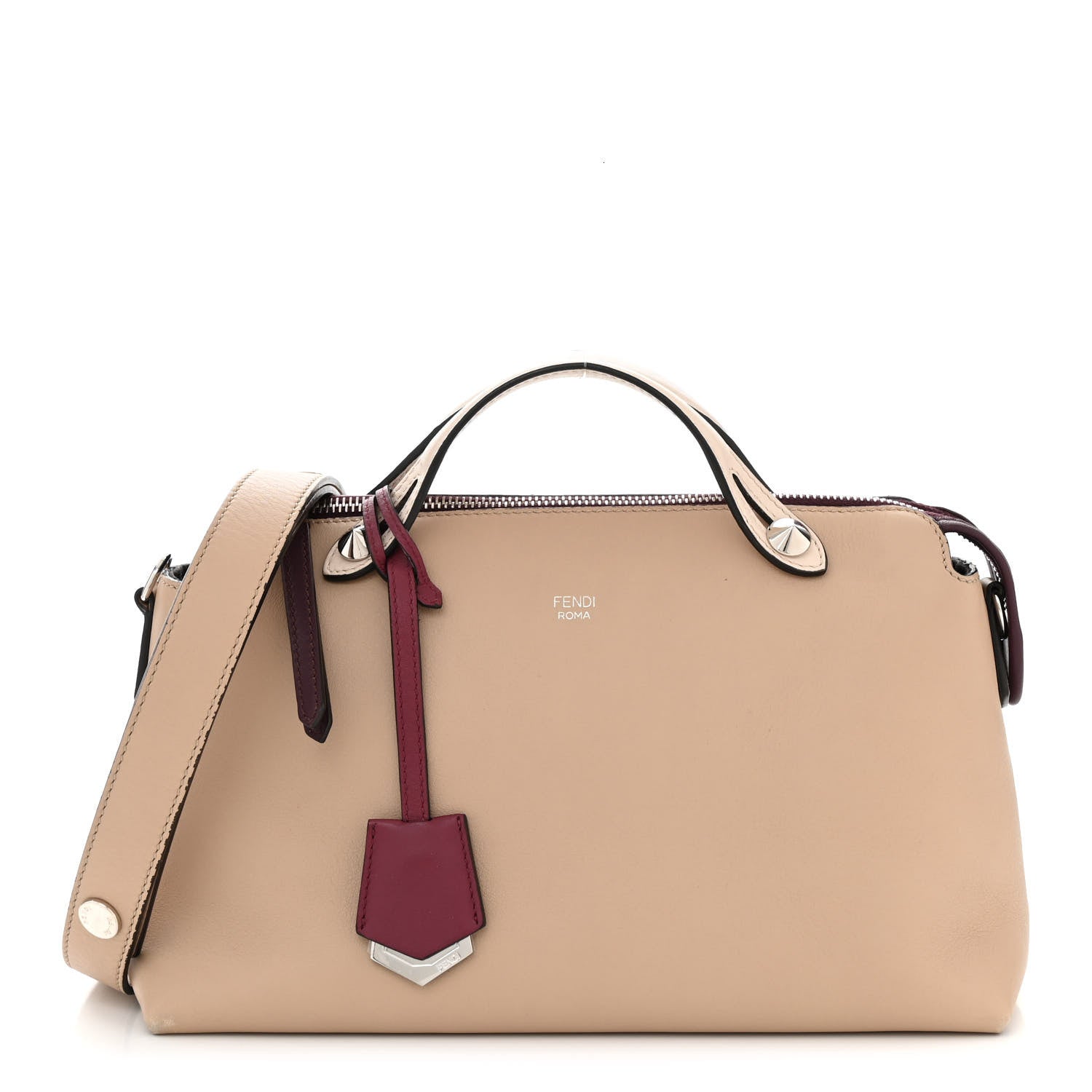 Fendi Vitello Dolce Medium By The Way Boston Bag Latte Camelia Bordeaux 1 of 14