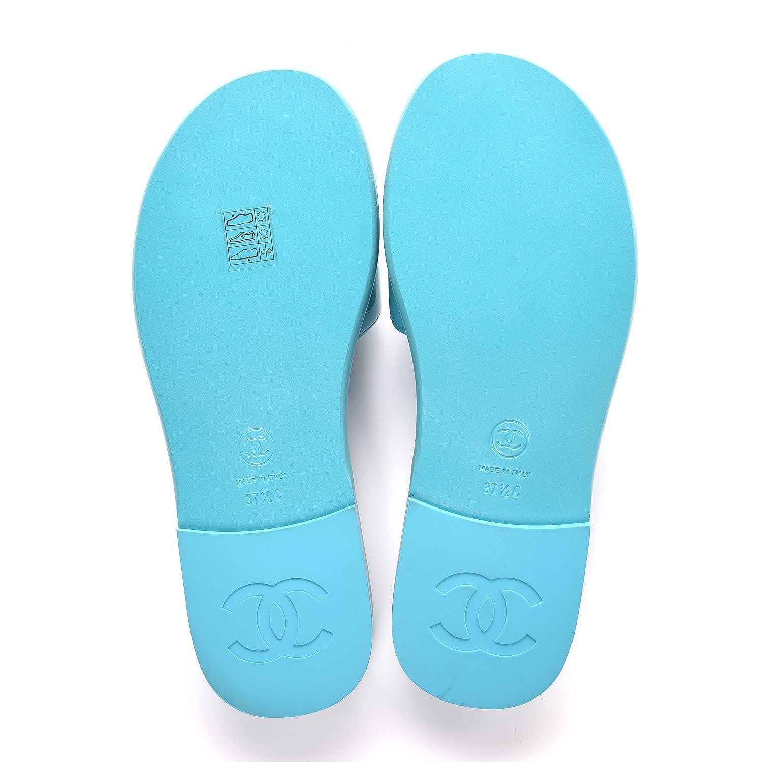 Chanel Patent Calfskin CC Slip On Mules 37.5 Turquoise 6 of 9