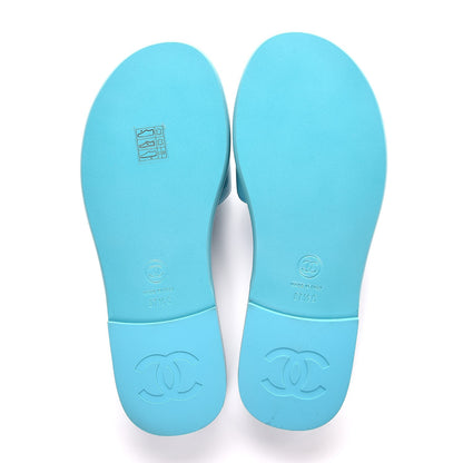 Chanel Patent Calfskin CC Slip On Mules 37.5 Turquoise 6 of 9