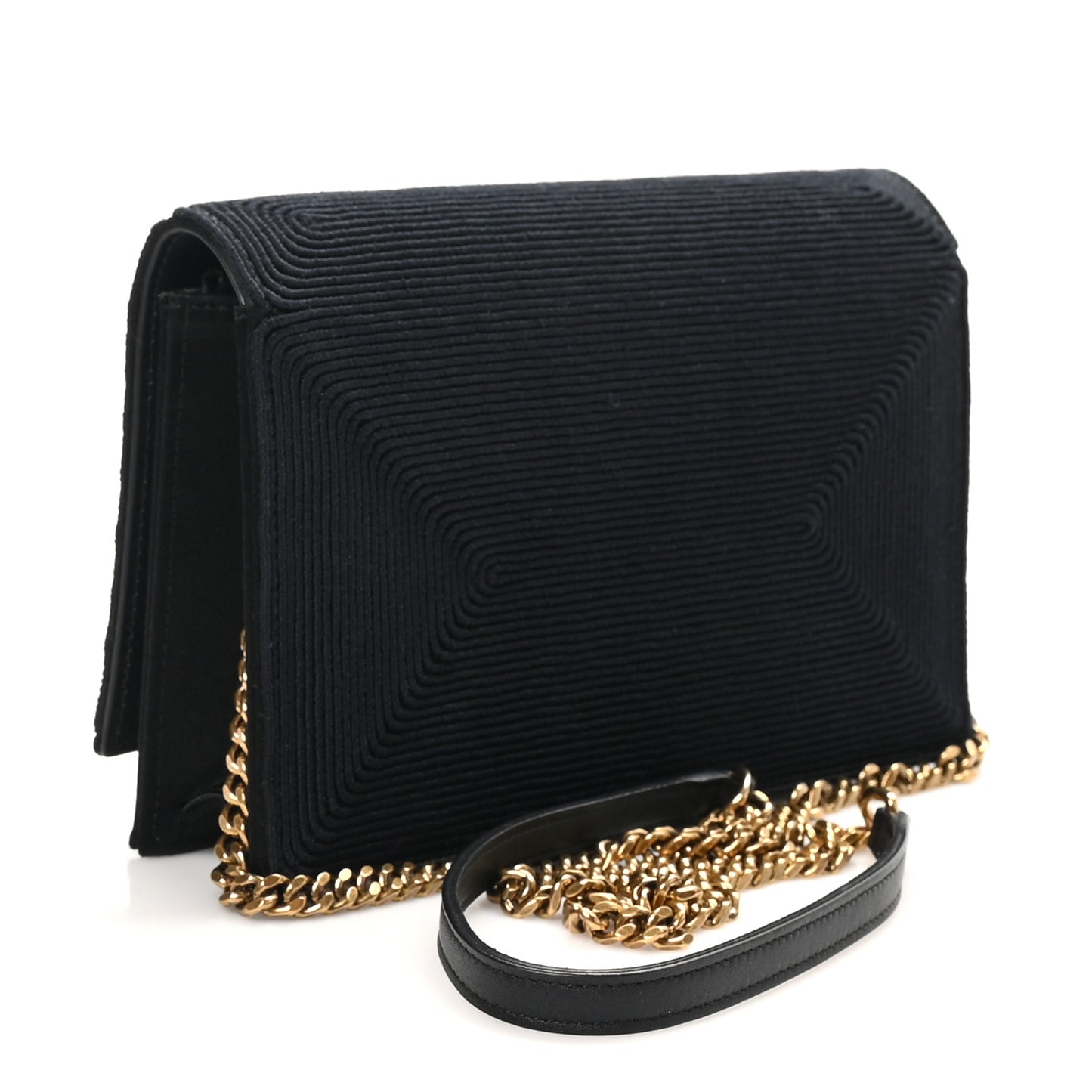 Satin Woven Monogram Kate Tassel Chain Wallet Black