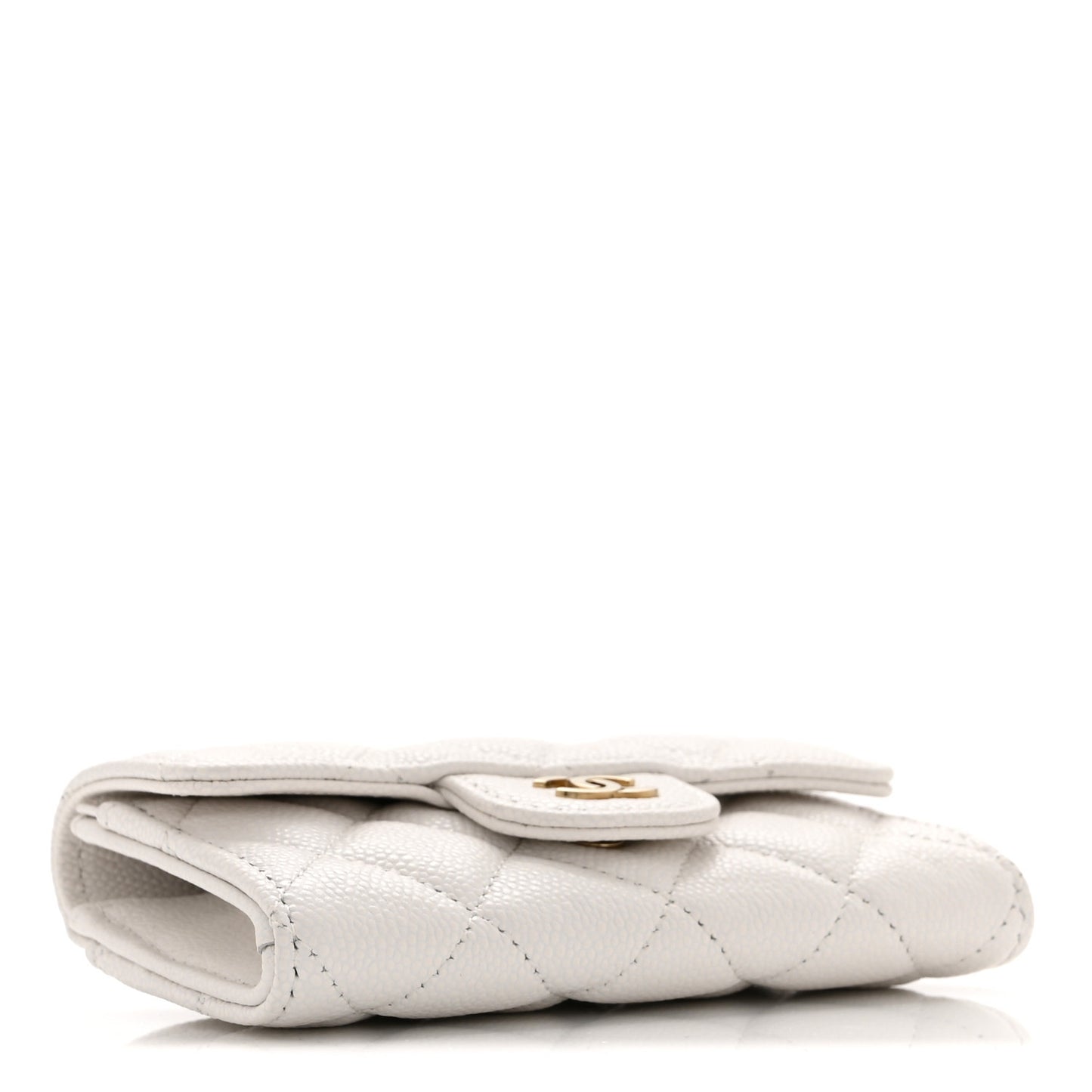 Caviar Quilted Flap Card Holder Wallet White