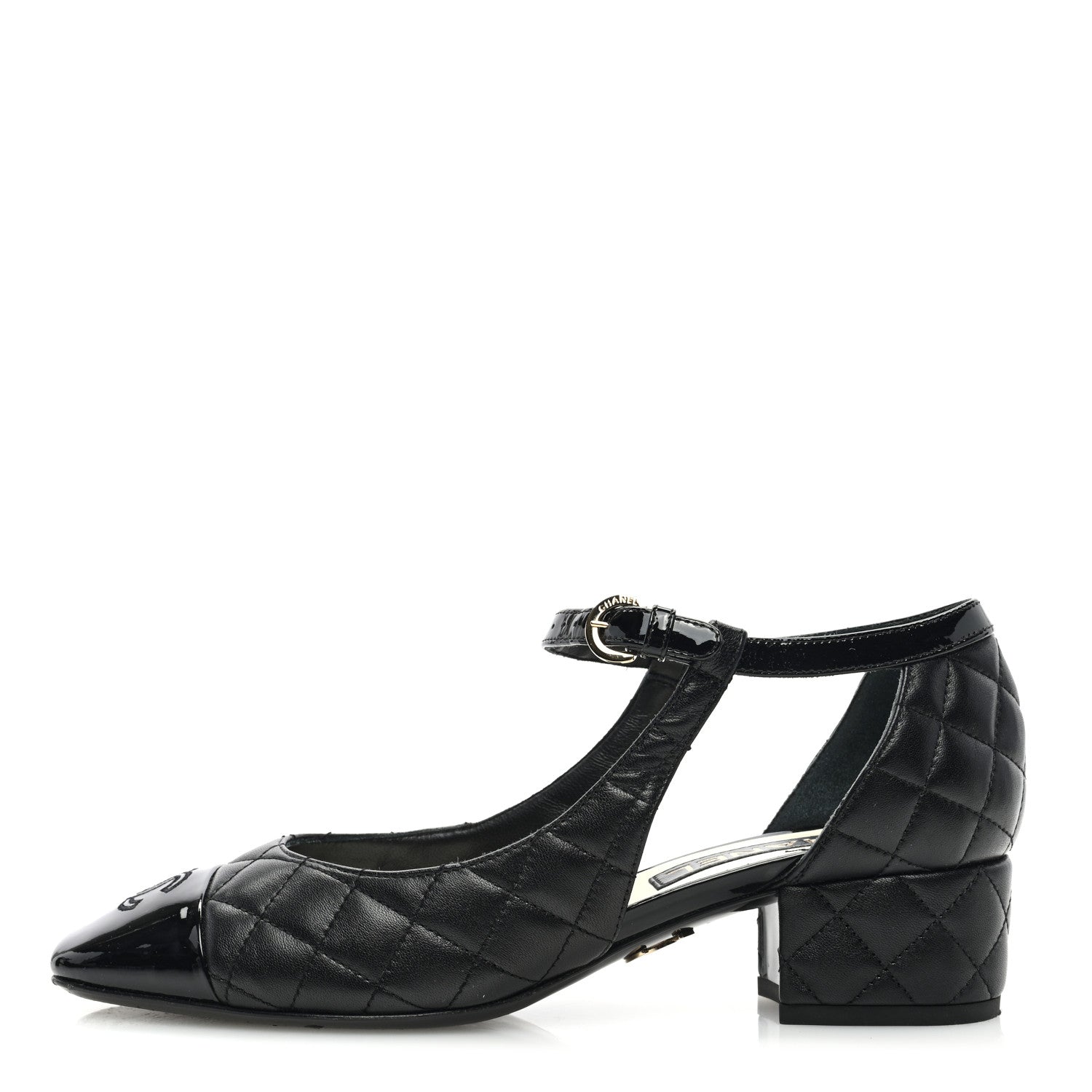 Chanel Lambskin Patent Quilted Cap Toe Mary Jane Flats 38.5 Black 1 of 10