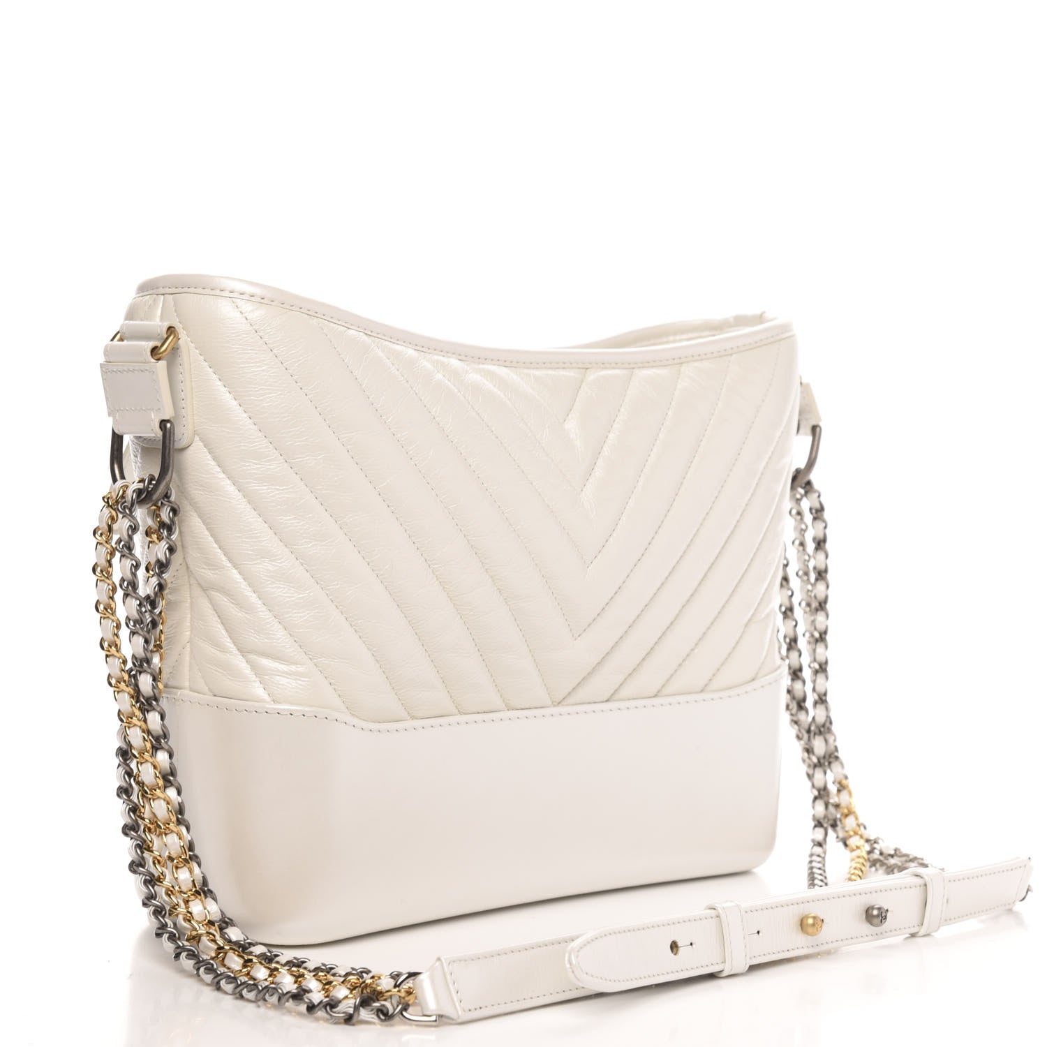 Chanel Aged Calfskin Chevron Quilted Medium Gabrielle Hobo White 3 of 9