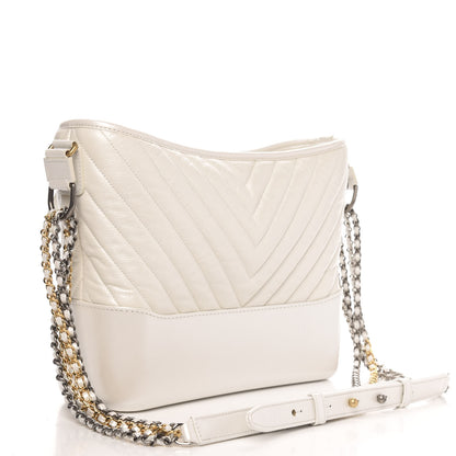 Chanel Aged Calfskin Chevron Quilted Medium Gabrielle Hobo White 3 of 9