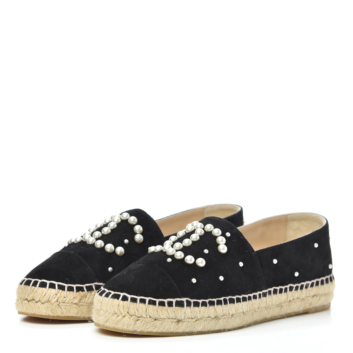 Chanel Suede Pearl CC Espadrilles 37 Black 3 of 7