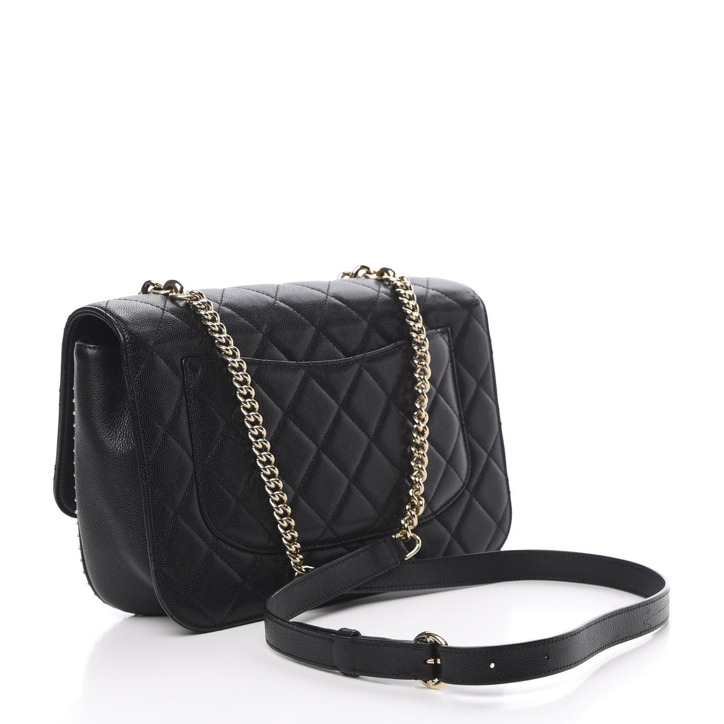 Caviar Quilted Large Studded Flap Black