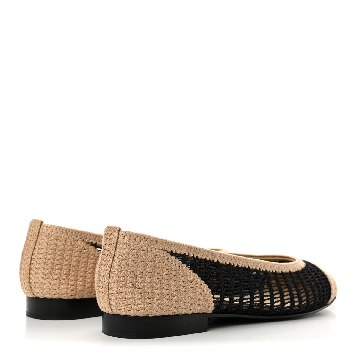 Chanel Raffia Cap Toe Ballerina Flats 38 Black Beige 5 of 10