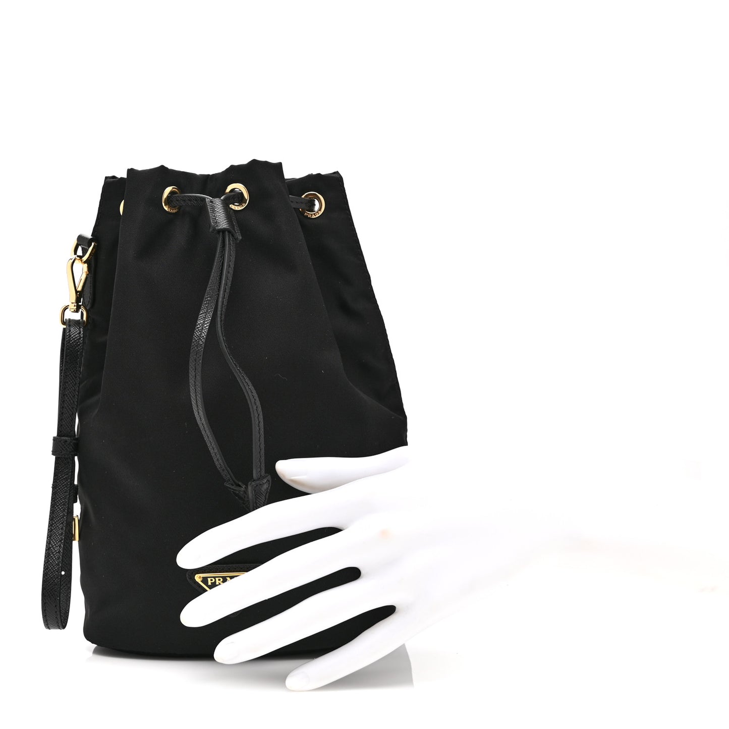 Saffiano Tessuto Nylon Vela Bucket Wristlet Black