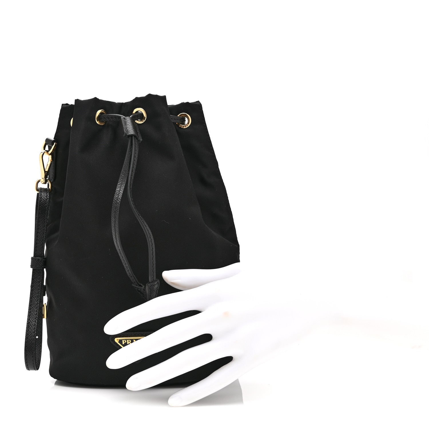 Prada Saffiano Tessuto Nylon Vela Bucket Wristlet Black 2 of 10