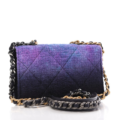 Chanel Wool Tweed Lambskin Quilted 19 Wallet On Chain WOC and Coin Purse Purple Blue 3 of 10