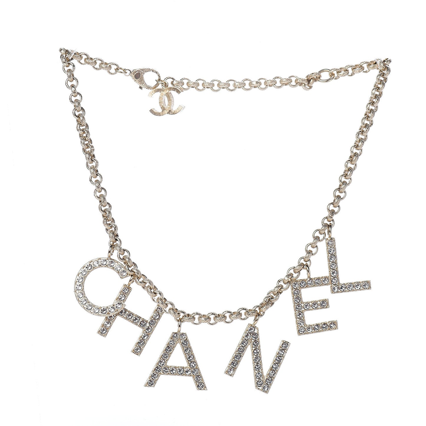Metal Crystal Logo Necklace Gold
