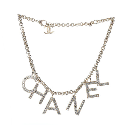 Chanel Metal Crystal Logo Necklace Gold 3 of 4