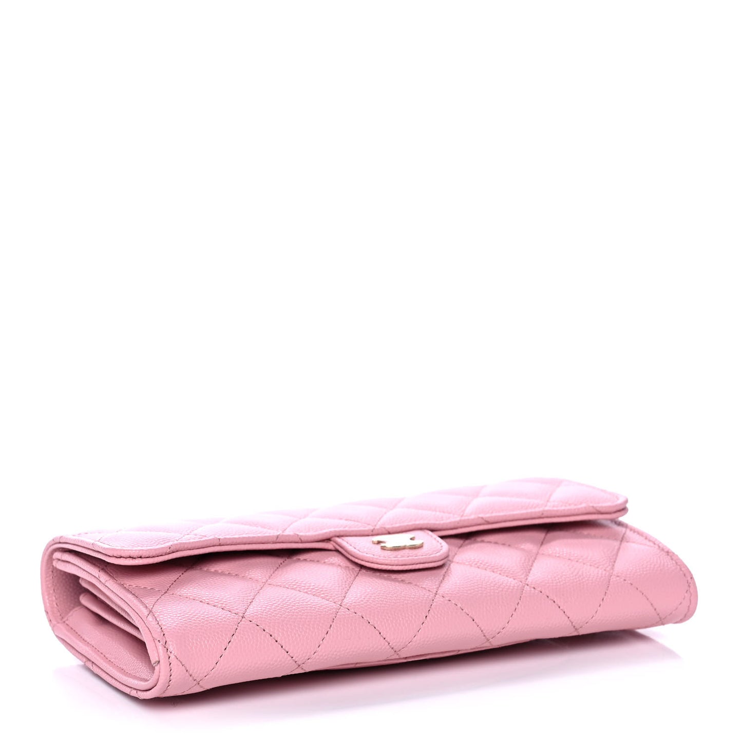 Caviar Quilted Large Gusset Flap Wallet Light Pink