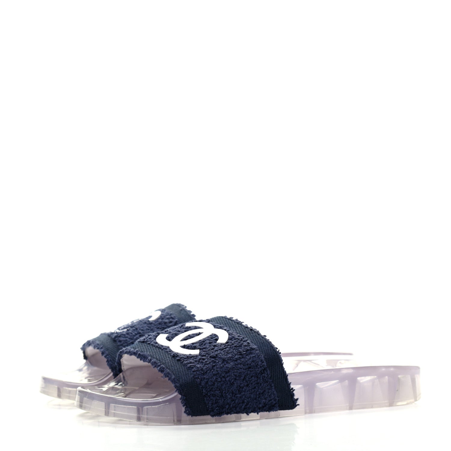 Chanel PVC Transparent Fabric CC Flat Slide Sandals 37 Navy 3 of 8