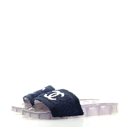 Chanel PVC Transparent Fabric CC Flat Slide Sandals 37 Navy 3 of 8