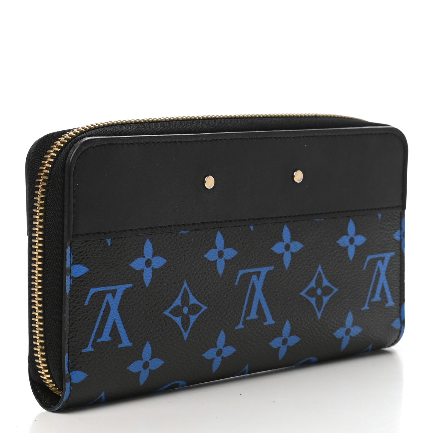 Calfskin Colored Monogram Zippy Wallet Blue Black