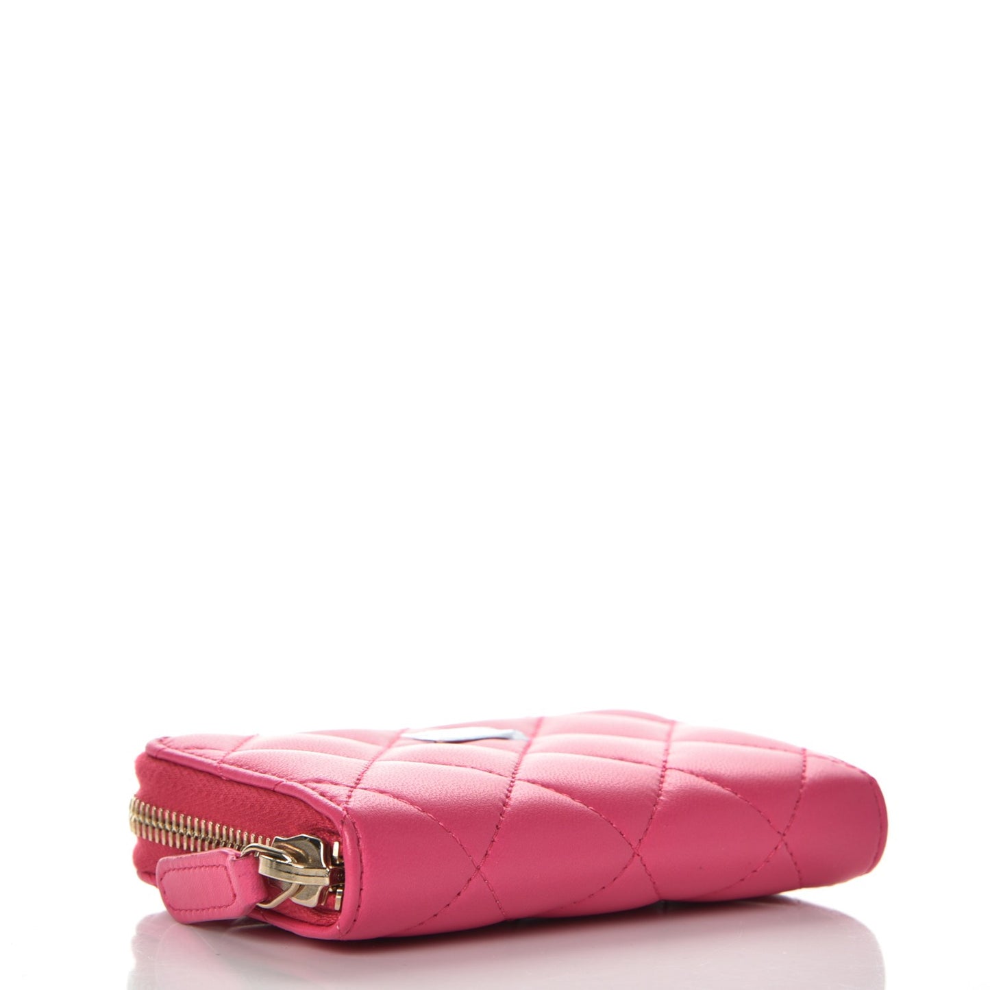Lambskin Quilted Zip Around Coin Purse Wallet Fuchsia