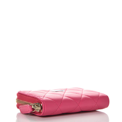 Chanel Lambskin Quilted Zip Around Coin Purse Wallet Fuchsia 4 of 8