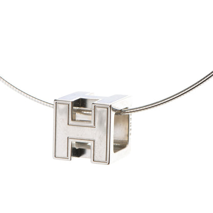 Hermes Lacquered Palladium Cage d'H Pendant Necklace Bleu 4 of 7