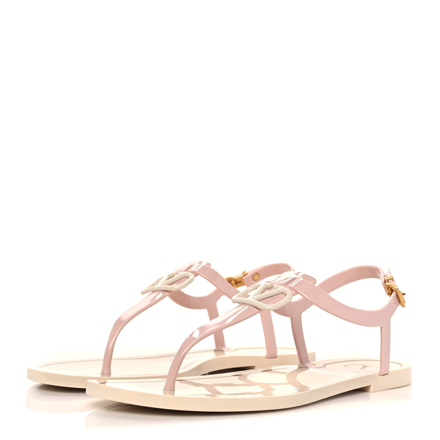 Valentino Garavani PVC Vlogo Flat Thong Sandals 41 Rose Quartz Light Ivory 3 of 8