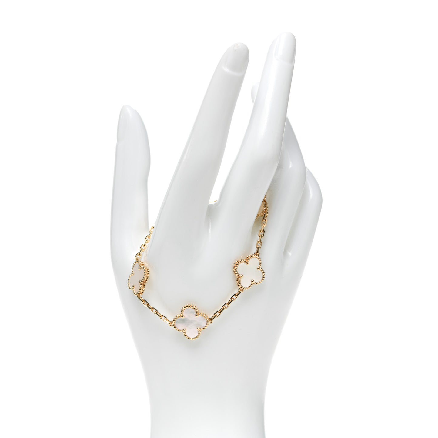 18K Yellow Gold Mother of Pearl 5 Motifs Vintage Alhambra Bracelet