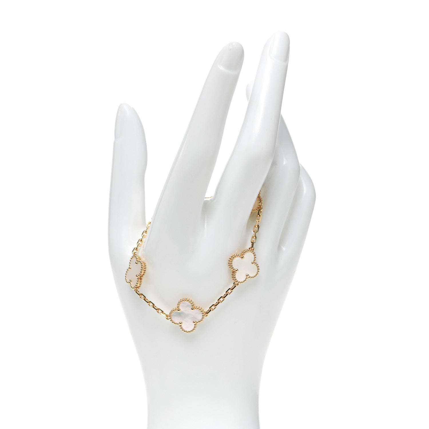Van Cleef & Arpels 18K Yellow Gold Mother of Pearl 5 Motifs Vintage Alhambra Bracelet 2 of 7