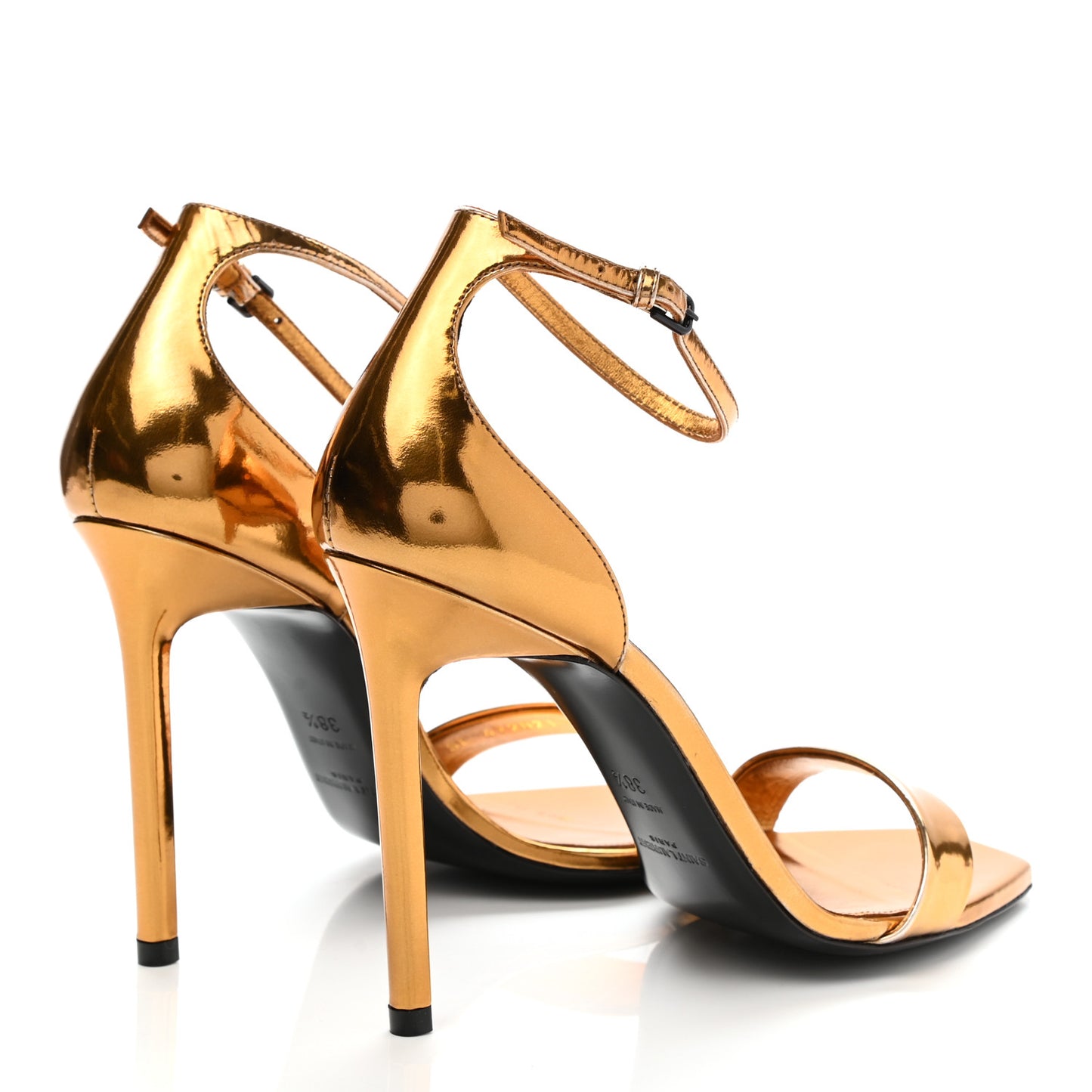 Metallic Lambskin Amber 105 Ankle Strap Sandals 38.5 Egypt Gold