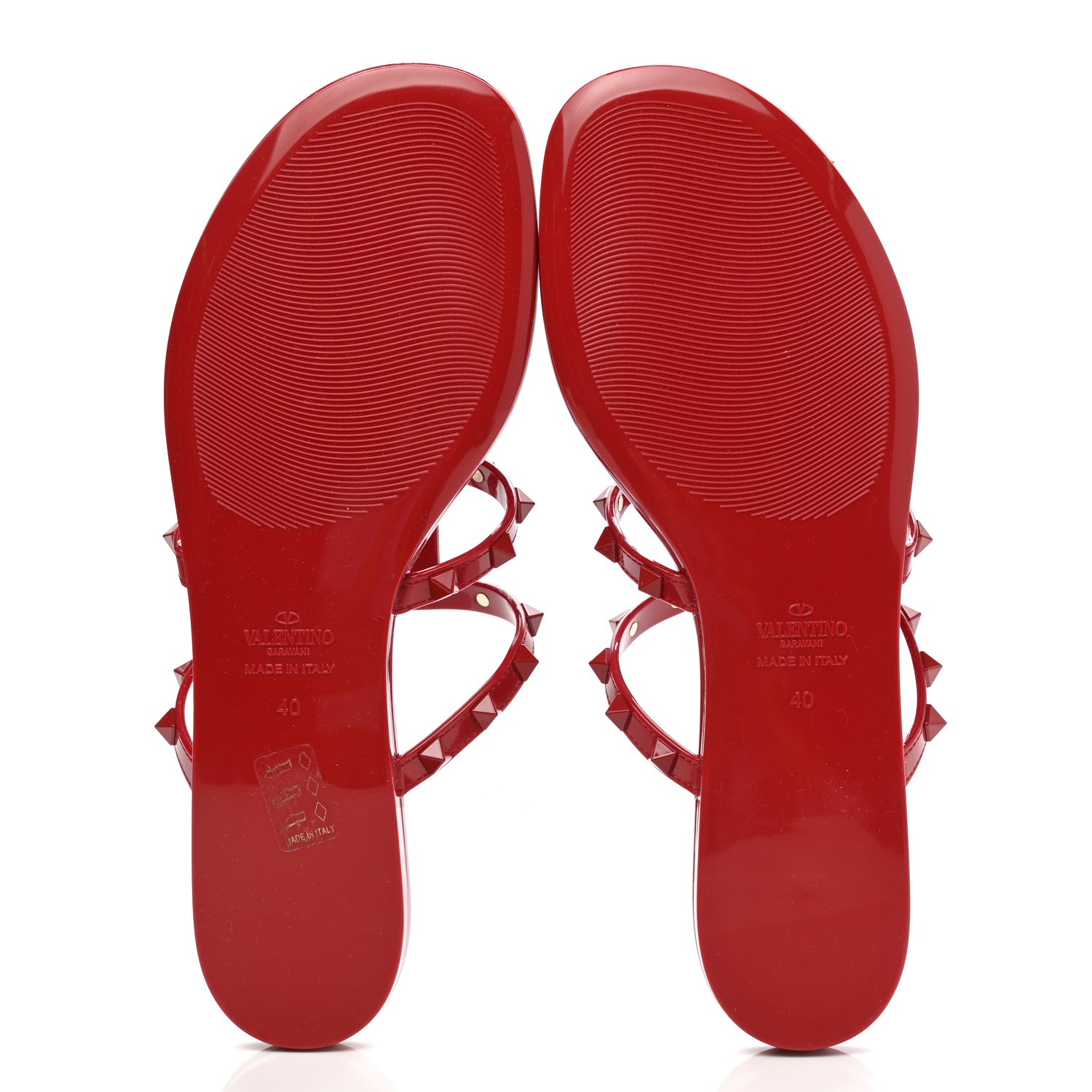 Valentino Garavani PVC Jelly Monochrome Rockstud Caged Flat Thong Sandals 40 Rosso Valentino 5 of 7