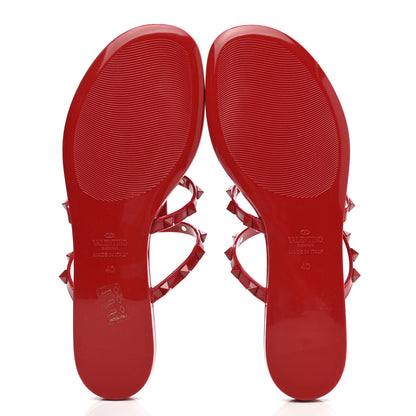 Valentino Garavani PVC Jelly Monochrome Rockstud Caged Flat Thong Sandals 40 Rosso Valentino 5 of 7