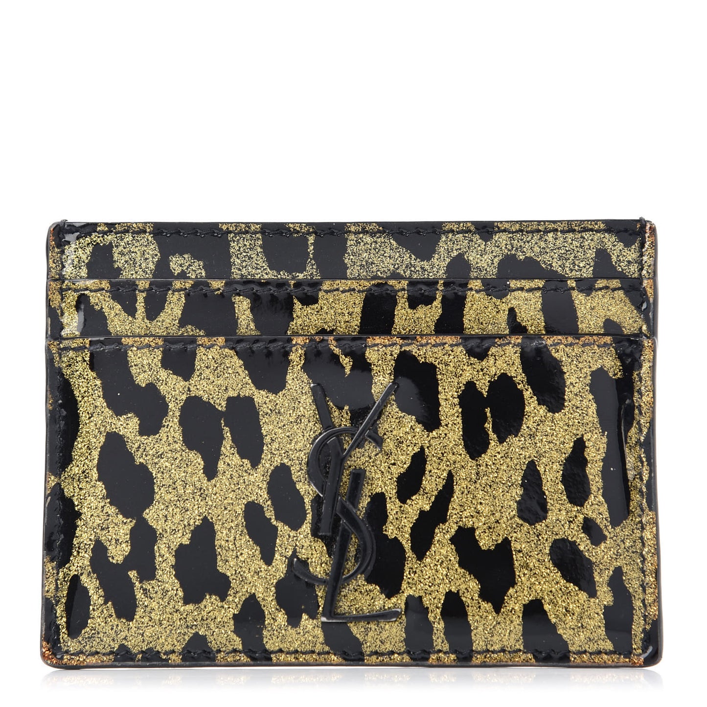 Patent Glitter Leopard Monogram Credit Card Case Black Multi
