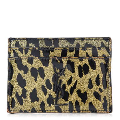 Saint Laurent Patent Glitter Leopard Monogram Credit Card Case Black Multi 1 of 7
