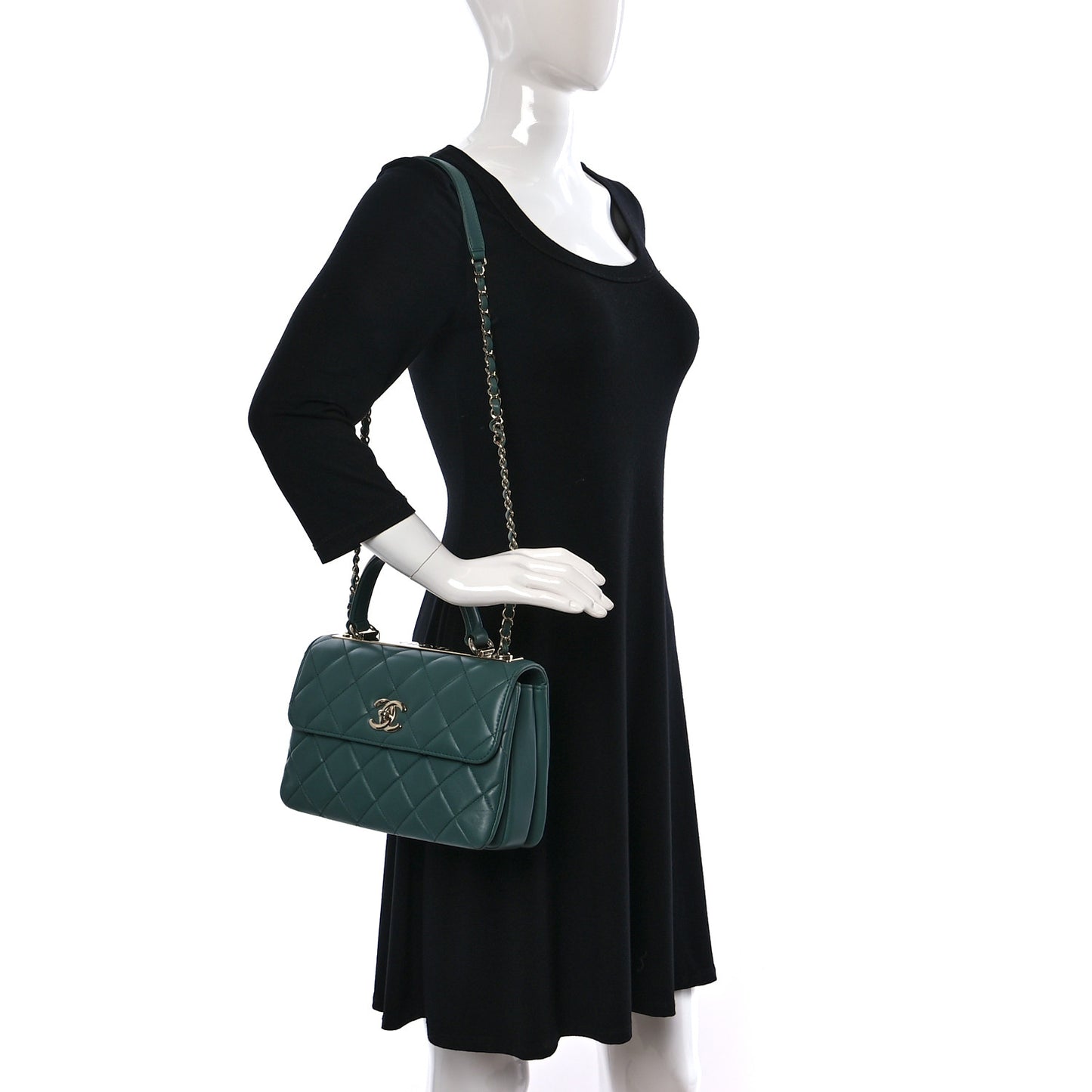 Lambskin Quilted Small Trendy CC Flap Dual Handle Bag Green