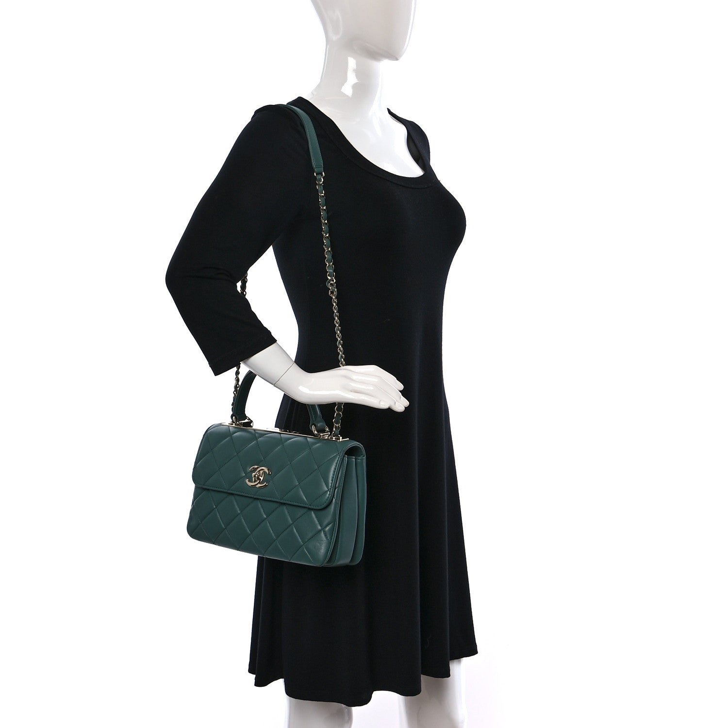 Chanel Lambskin Quilted Small Trendy CC Flap Dual Handle Bag Green 2 of 10