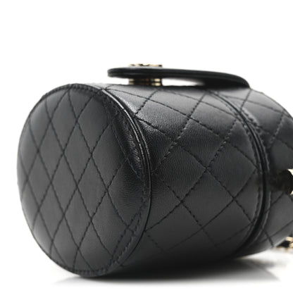 Chanel Lambskin Quilted Mini Round Vanity Case With Chain Black 10 of 10