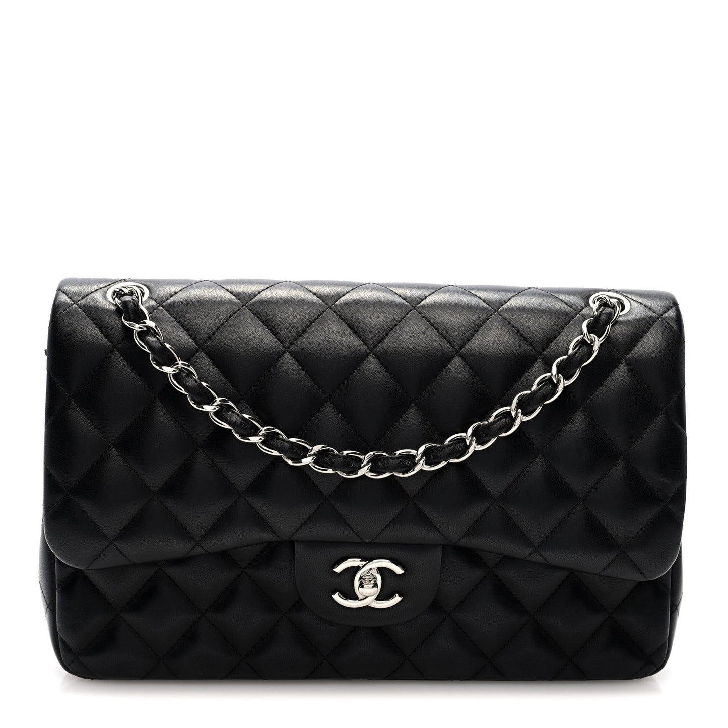 Lambskin Quilted Jumbo Double Flap Black