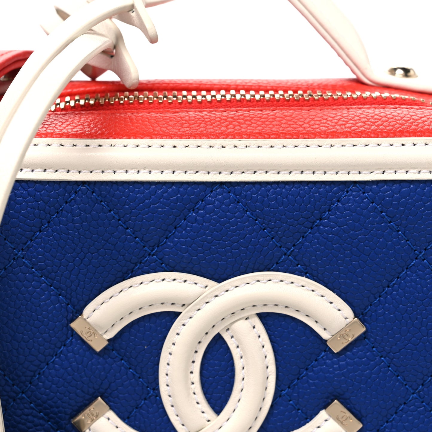 Caviar Quilted Small CC Filigree Vanity Case Blue White Red