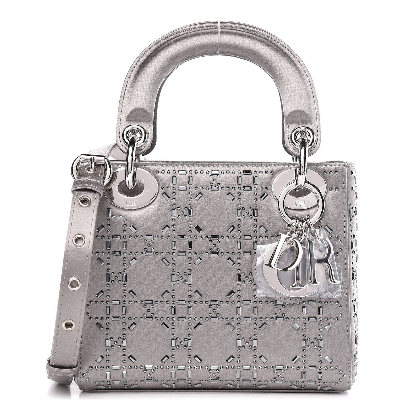 Satin Crystal Cannage Mini Lady Dior Gray